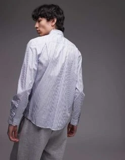 Mango Egyptian Cotton Striped Shirt In White And Blue For Men White & Blue -Modern Menswear 208125416 3