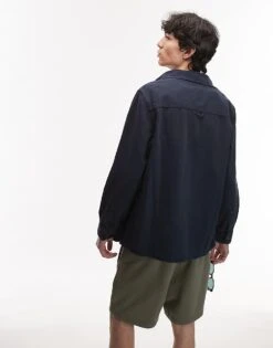 Mango Washed Cotton Overshirt In Navy For Men -Modern Menswear 208125439 3