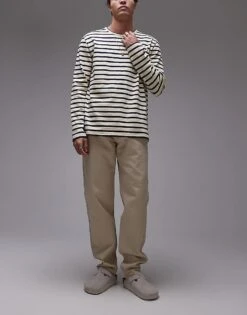 Mango Tapered Fit Jeans In Light Beige For Men