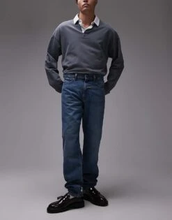 Mango Tapered Fit Jeans In Mid Blue For Men