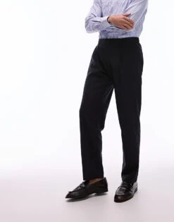 Mango Elasticated Waist Tailored Trousers In Navy For Men