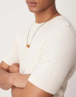 Mango Ribbed Knitted T-shirt In Neutral For Men Beige -Modern Menswear 208236156 3