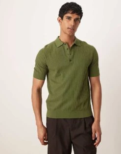 Mango Ribbed Poloshirt In Green For Men -Modern Menswear 208236186 1 green 1