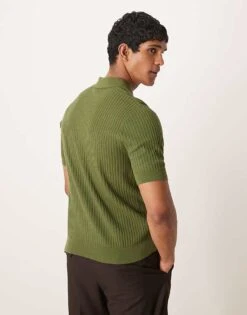 Mango Ribbed Poloshirt In Green For Men -Modern Menswear 208236186 3