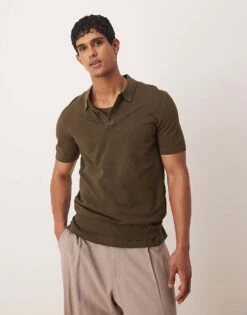 Mango Knitted Collared Polo Shirt In Brown For Men