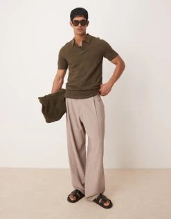 Mango Knitted Collared Polo Shirt In Brown For Men -Modern Menswear 208236200 3