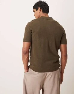 Mango Knitted Collared Polo Shirt In Brown For Men -Modern Menswear 208236200 4