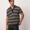 Mango Stripe Crochet Poloshirt In Black & White For Men 1 Mango Stripe Crochet Poloshirt In Black & White For Men -Modern Menswear 208236240 1 black