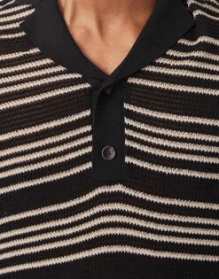 Mango Stripe Crochet Poloshirt In Black & White For Men -Modern Menswear 208236240 2