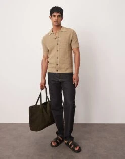 Mango Button Through Knitted Shirt In Beige For Men 8 Mango Button Through Knitted Shirt In Beige For Men -Modern Menswear 208236253 2
