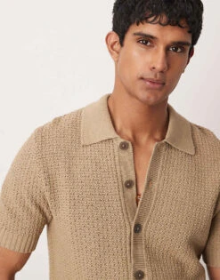 Mango Button Through Knitted Shirt In Beige For Men 9 Mango Button Through Knitted Shirt In Beige For Men -Modern Menswear 208236253 3