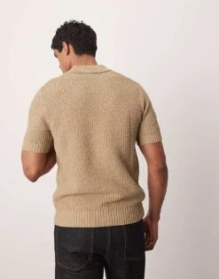 Mango Button Through Knitted Shirt In Beige For Men 10 Mango Button Through Knitted Shirt In Beige For Men -Modern Menswear 208236253 4