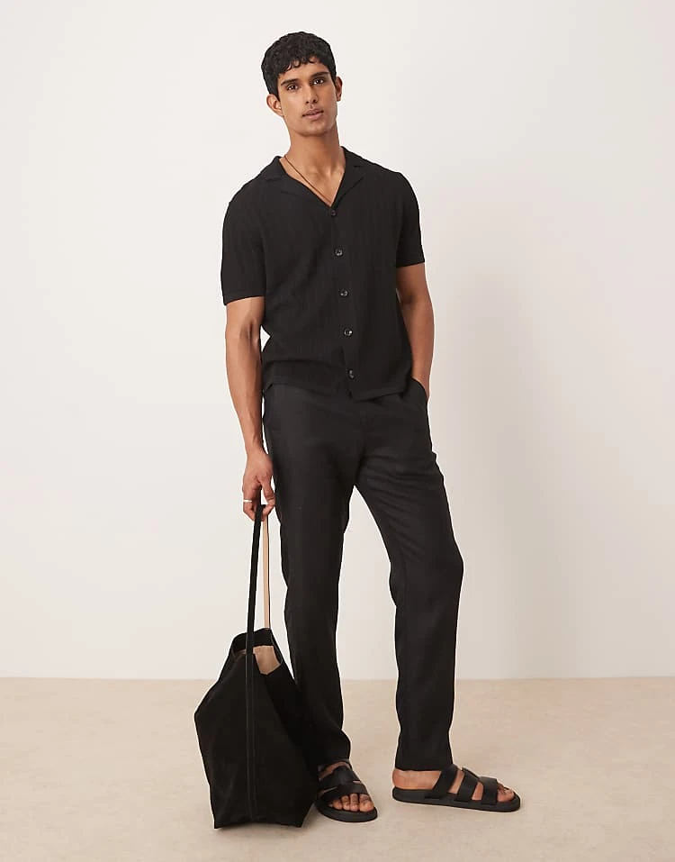 Mango Button Through Revere Collar Crochet Shirt In Black For Men 4 Mango Button Through Revere Collar Crochet Shirt In Black For Men - Image 2