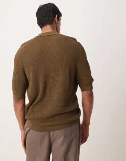 Mango Button Down Crochet Shirt In Dark Brown For Men -Modern Menswear 208236268 3