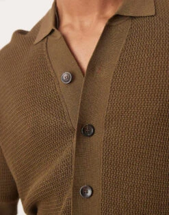 Mango Button Down Crochet Shirt In Dark Brown For Men -Modern Menswear 208236268 4