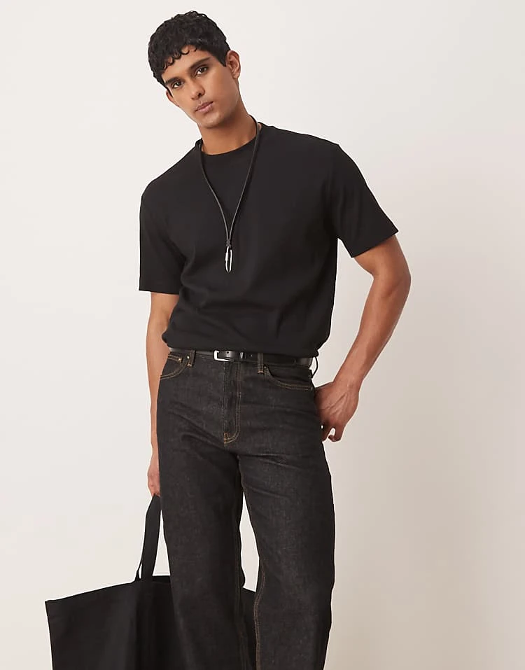 Mango Ribbed Oversized T-shirt In Black For Men 7 Mango Ribbed Oversized T-shirt In Black For Men - Image 5