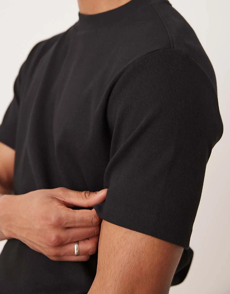 Mango Ribbed Oversized T-shirt In Black For Men 4 Mango Ribbed Oversized T-shirt In Black For Men - Image 2