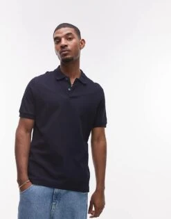 Mango Jersey Revere Collar Polo In Navy For Men -Modern Menswear 208236337 1 navy 1