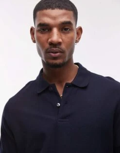 Mango Jersey Revere Collar Polo In Navy For Men -Modern Menswear 208236337 3