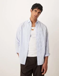 Mango Seersucker Stripe Long Sleeve Shirt In Blue And White For Men -Modern Menswear 208238340 1 white 1