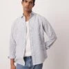 Mango Smart Linen Striped Shirt In Blue For Men Mid Blue -Modern Menswear 208238380 1 midblue