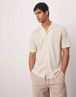 Mango Short Sleeve Shirt In Beige For Men
