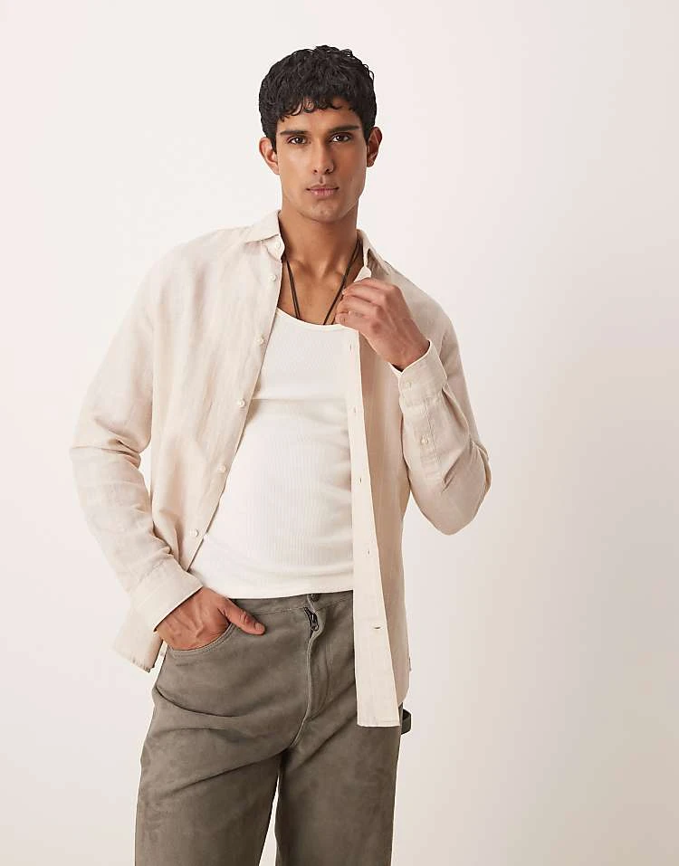 Mango Linen Mix Long Sleeve Shirt In Beige For Men 3 Mango Linen Mix Long Sleeve Shirt In Beige For Men