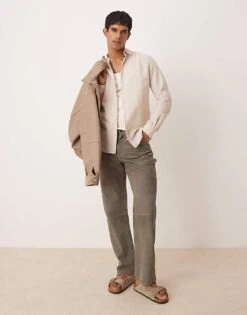 Mango Linen Mix Long Sleeve Shirt In Beige For Men 8 Mango Linen Mix Long Sleeve Shirt In Beige For Men -Modern Menswear 208238784 2