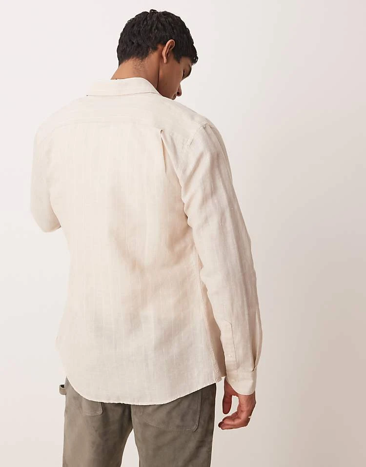 Mango Linen Mix Long Sleeve Shirt In Beige For Men 5 Mango Linen Mix Long Sleeve Shirt In Beige For Men - Image 3