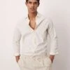 Mango Seersucker Stripe Long Sleeve Shirt In Beige And White For Men -Modern Menswear 208238786 1 white