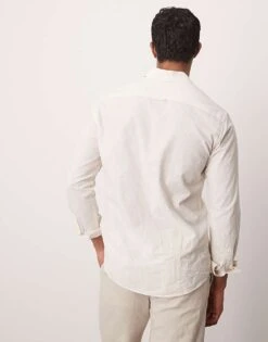 Mango Seersucker Stripe Long Sleeve Shirt In Beige And White For Men -Modern Menswear 208238786 4
