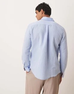Mango Linen Mix Long Sleeve Shirt In Light Blue For Men -Modern Menswear 208238819 4