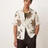 Mango Cotton Floral Print Short Sleeve Shirt In White And Brown For Men 1 Mango Cotton Floral Print Short Sleeve Shirt In White And Brown For Men -Modern Menswear 208238843 1 white