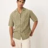 Mango Linen Mix Stripe Short Sleeve Shirt In Green For Men Light Green 1 Mango Linen Mix Stripe Short Sleeve Shirt In Green For Men Light Green -Modern Menswear 208238879 1 lightgreen