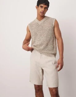 Mango Premium Linen Shorts In Beige For Men